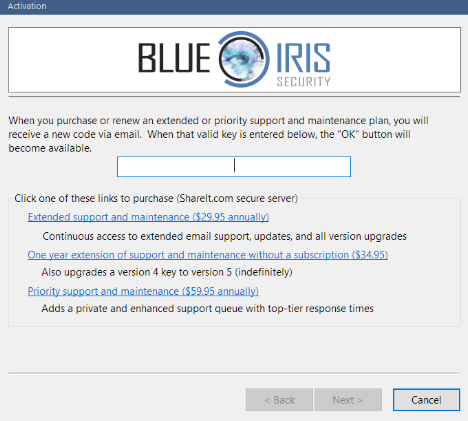 blue iris key registration